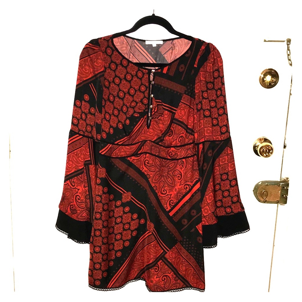 Patrizia Pepe Red & Black Bell Sleeve Dress